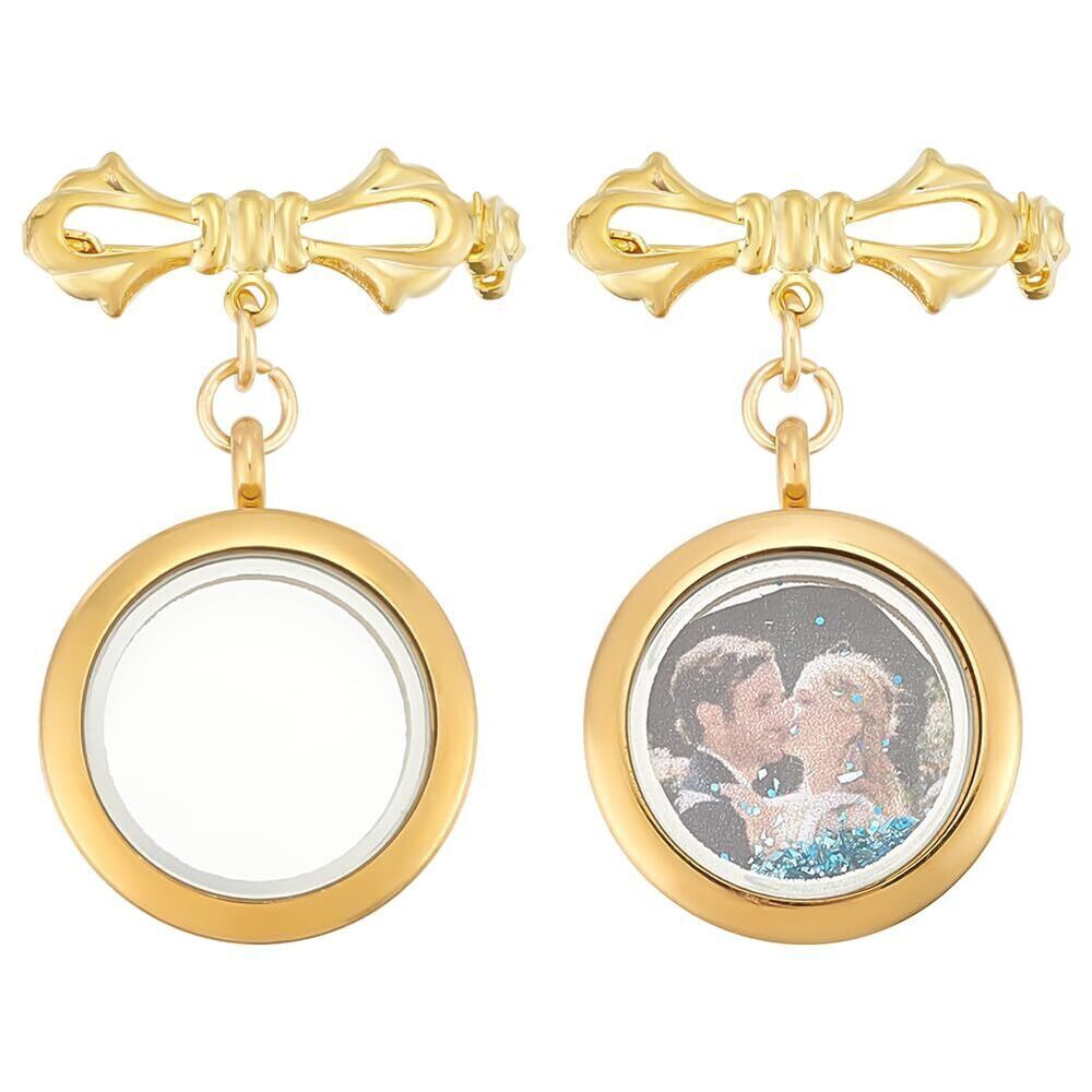 3722 2Pcs Gold Bride Flower Charms Bowknot Photo Locket Pendants Wedding